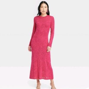 New! New day long sleeve Pink maxi Pointelle Dress sz XS